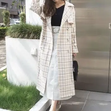 머큐리 듀오 체크 x 컬러 블로킹 트렌치코트