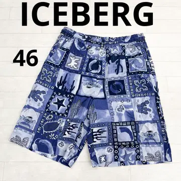 유162 ICEBERG 하프 팬츠 이지 팬츠 올 패턴 네이비 46