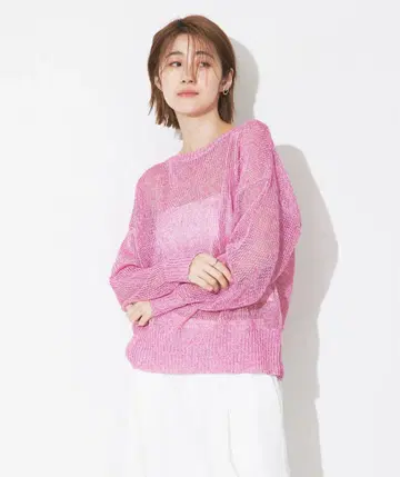 Rouge vif 메쉬 상의 메쉬 니트