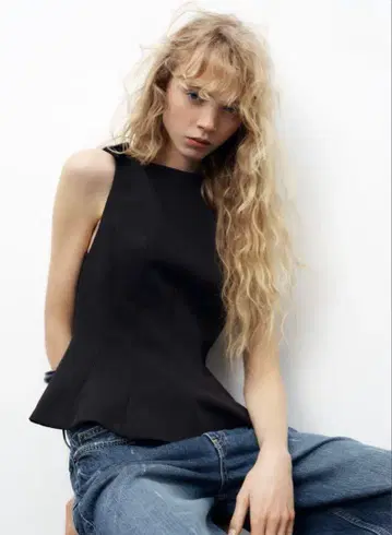 페플럼 리본 상의 ZARA