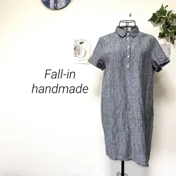 9872 Fall-in handmade 반팔 스트라이프 원피스 린넨