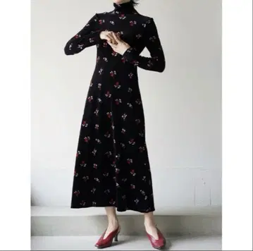 Floral Velour Jacquard High Neck Dress