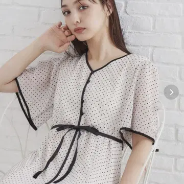 index 블랙 도트 반팔 셔츠 원피스 M