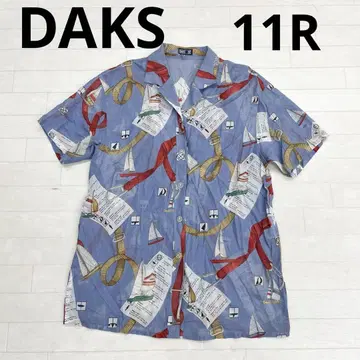 유162 DAKS 반팔 시어 셔츠 버튼 셔츠 올 패턴 블루 닥스