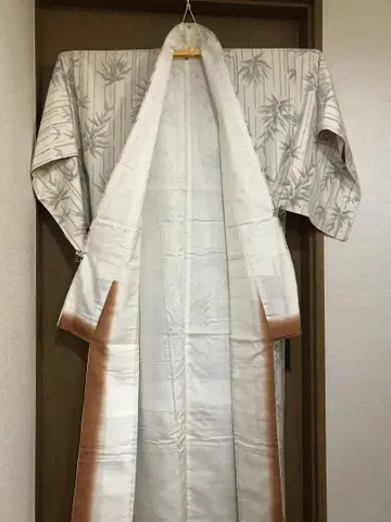 코몬 이중 기모노 [극상품] 대나무 문양 덧붙임