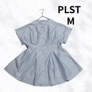 PLST 플라스테 펄 버튼 스트라이프 페플럼 블라우스 M 사이즈