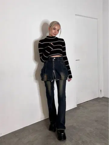 EMODA 레이어드 저스트 웨이스트 플레어 청바지 에모다 인디고 블루