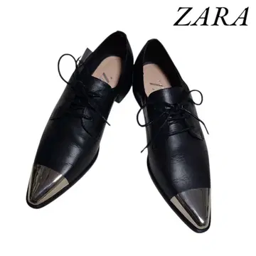 [미사용 새상품] ZARA 메탈 로퍼 레이스업 가죽 신발