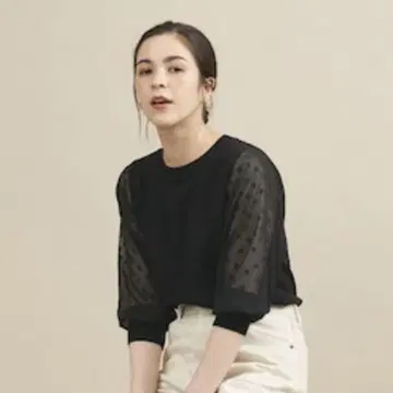 뷰티 앤 유스 티셔츠 시스루 블랙 7부 소매 택 포함 새상품