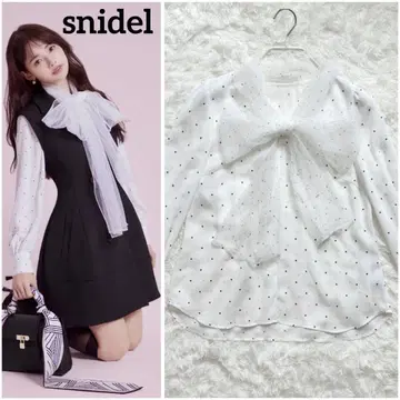 snidel 스나이델 보타이 리본 블라우스 도트 무늬 긴팔