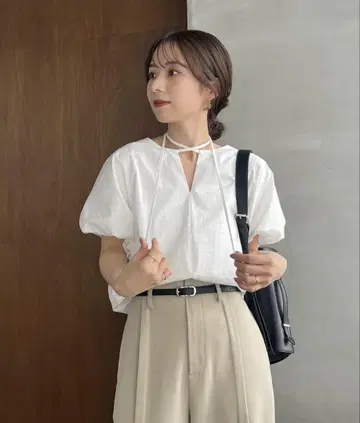카프마쥬 [ shio기획 ] 벌룬 리본 블라우스 화이트