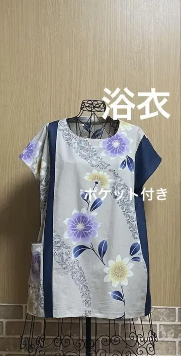 유카타 리메이크 기모노 리메이크 튜닉 상의 블라우스 핸드메이드 꽃무늬