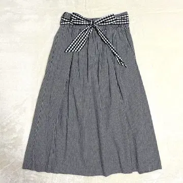 자라 ZARA 스커트 종아리 기장 체크 리본 페미닌