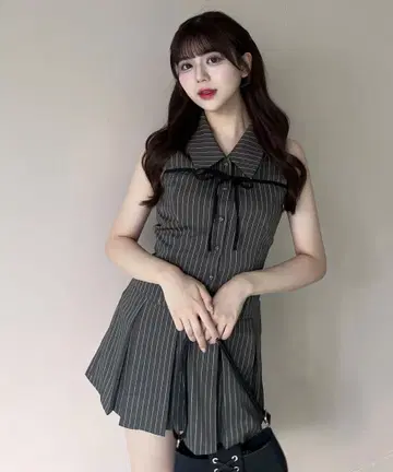 OLIVE des OLIVE 슬리브리스 셔츠 미니 원피스 차콜