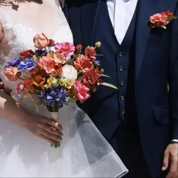 웨딩 조화 부케 컬러풀
