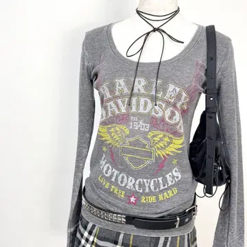 y2k Harley Davidson 날개 윙 로고 써멀 롱T
