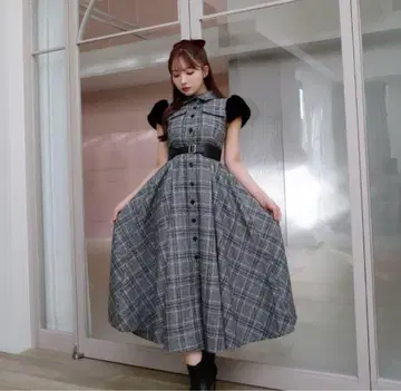 MISTREASS Fur Sleeve Plaid Shirt Dress