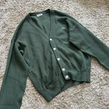 CHEMISE LACOSTE V넥 리브 니트 가디건 그린