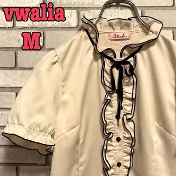 [새상품급] vwalia 블라우스 여성용 스탠딩 칼라 프릴 리본 핑크 M
