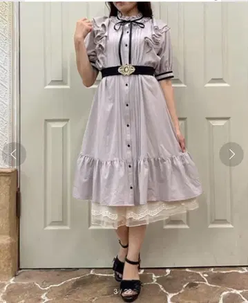 axes femme 프릴 원피스 넉넉한 원피 프릴 리본 핑크