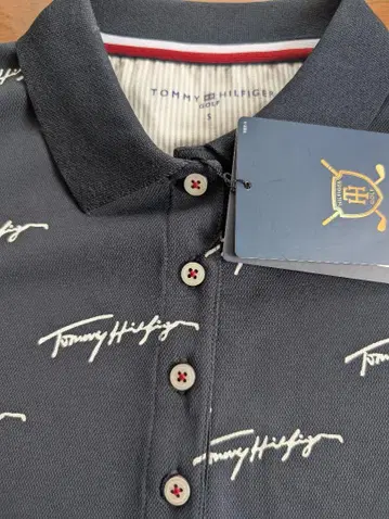 [ 새상품 ] Tommy Hilfiger 사인 패턴 피케 셔츠 네이비