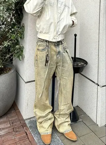 베이지 데님 팬츠 스트레이트 해외 스트릿 y2k