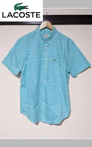 [ LACOSTE ] 터콰이즈 체크 버튼 다운 셔츠 자수 로고 새상품급