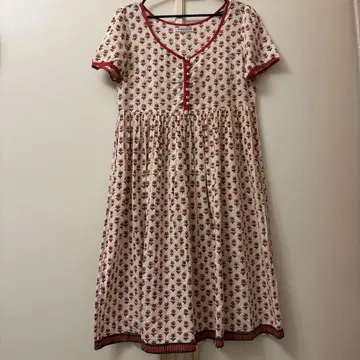 블록 프린트 인도 면 원피스