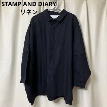 STAMP AND DIARY 린넨 네이비 셔츠 블라우스 호두 버튼