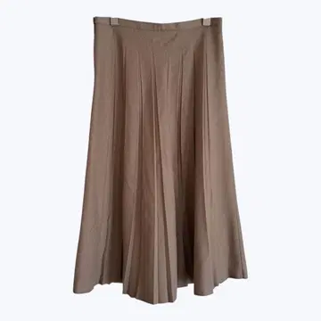 뉴요커 카멜 더블 플리츠 플레어 롱 스커트