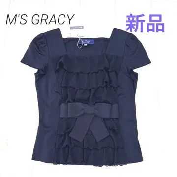 M'S GRACY 새상품 프릴 리본 티셔츠 네이비