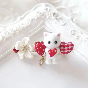 [레드 딸기] Love Love 고양이 롱 헤어 클립