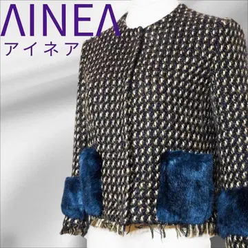새상품급 AINEA 아이네아 트위드 퍼 체크 무늬 자켓 [L]