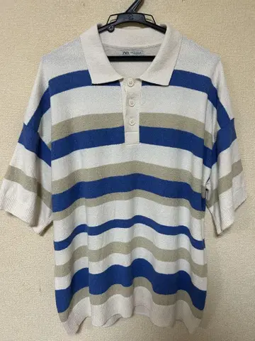 ZARA 자라 남성용 파일 피케 셔츠 보더 XL 사이즈