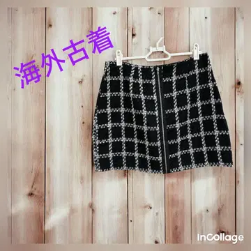 트위드 미니 스커트 블랙 격자무늬 지퍼 수입 구제 의류/해외 구제 의류