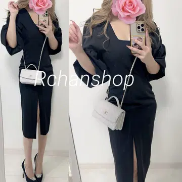 착용 이미지 ZARA 자라 벌룬 소매 슬릿 미디 원피스 블랙