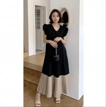 벌스데이 바쉬 인기 콤비네이션 플리츠 롱 원피스
