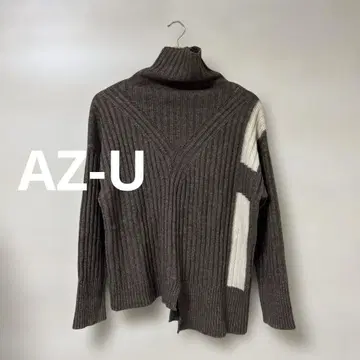 AZ-U 터틀넥 굵은 골지 니트 캐시미어 울 언발란스