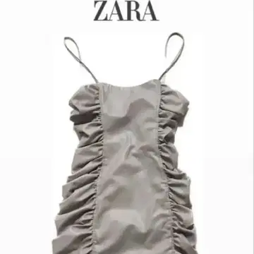 ZARA 페이크 레더 캐미 원피스 미니 사이드 개더