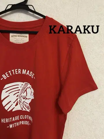 [ 미사용 택 포함 ] KARAKU 티셔츠 인디언 패턴 빨간색 아메카지