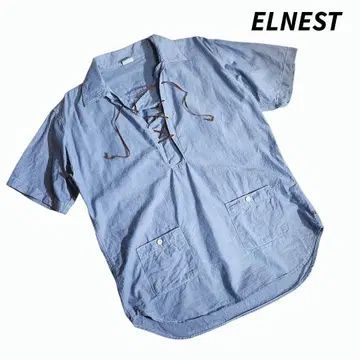 ELNEST 레이스업 샴브레이 반팔 셔츠 풀오버 84781