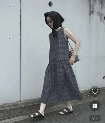 nugu poik 보트넥 체크 롱 원피스 새상품급