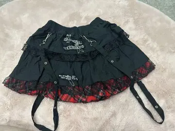 프릴 장식 블랙 레드 체크 미니 스커트 펑크, 고딕