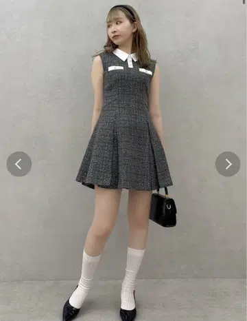 dazzlin 셔츠 카라 트위드 미니 원피스 차콜 그레이 M