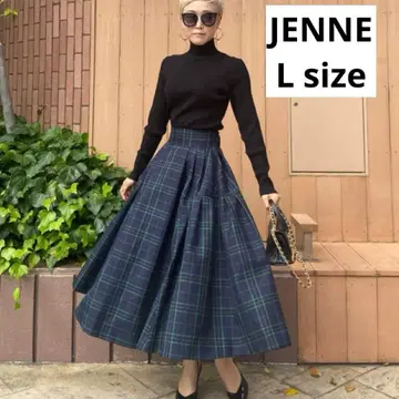 [미품] Jenne 젠느 타탄 체크 턱 플레어 스커트 체크 무늬