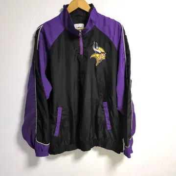 NFL 미네소타 바이킹스 자수 로고 하프 지퍼 나일론 재킷 L