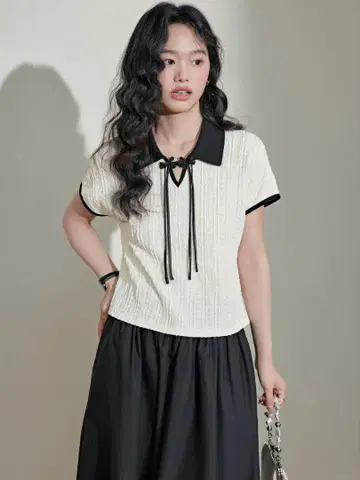 리본 칼라 반팔 상의 KUOSE 한국