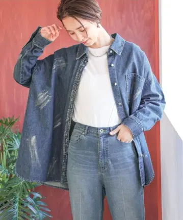 LEPSIM 렙심 호일 프린트 데님 셔츠