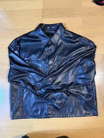 ZARA 블랙 가죽 셔츠 자켓 XL