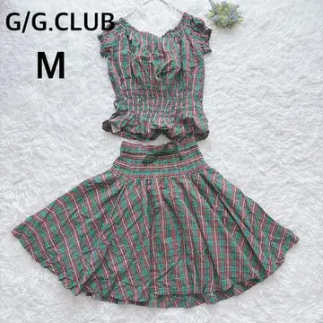 G/G.CLUB 스커트 셋업 플레어 체크 무늬 그린 빨간색 1729